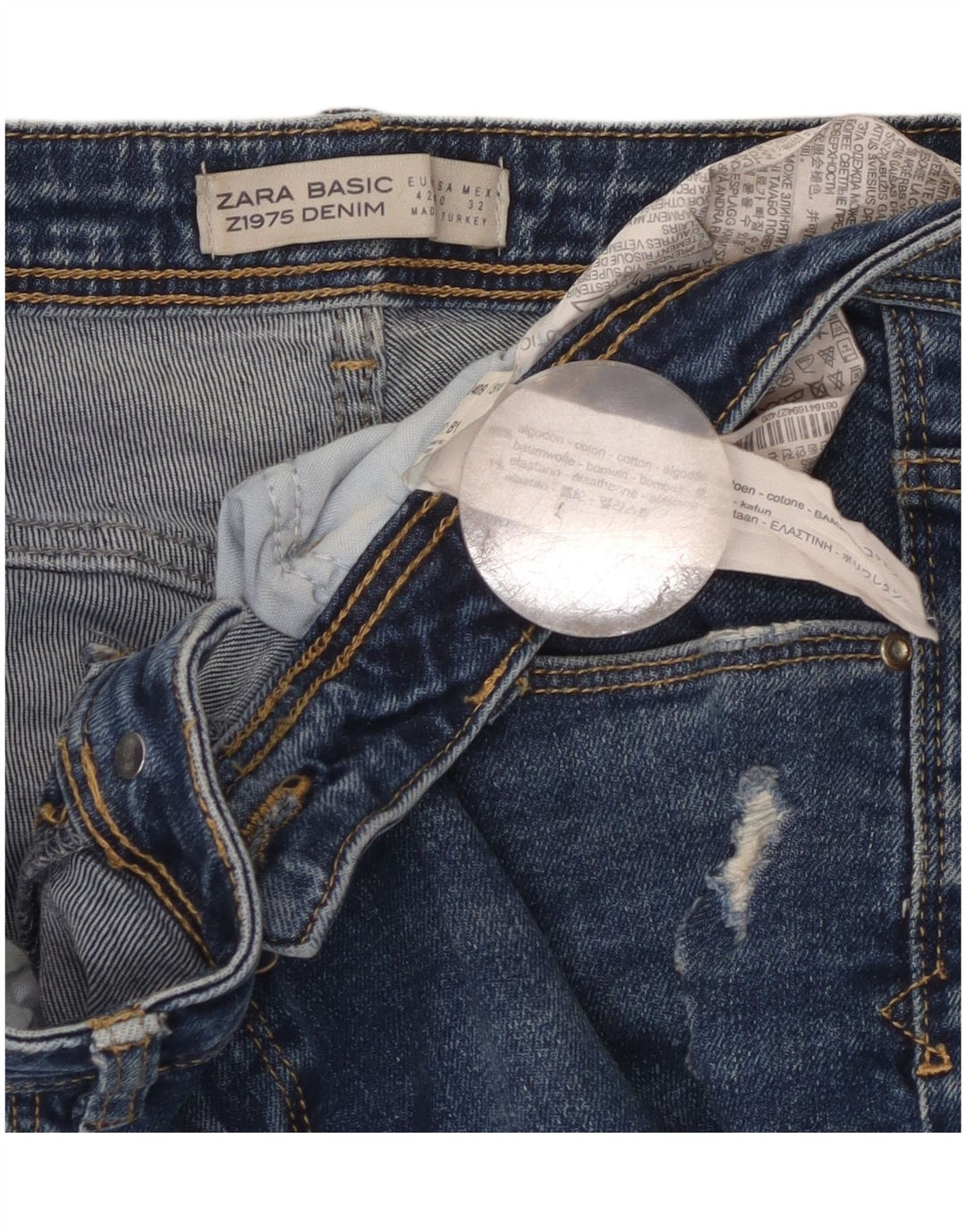 Zara Womens Distressed Slim Jeans EU 42 Large W32 L27 Blue Cotton