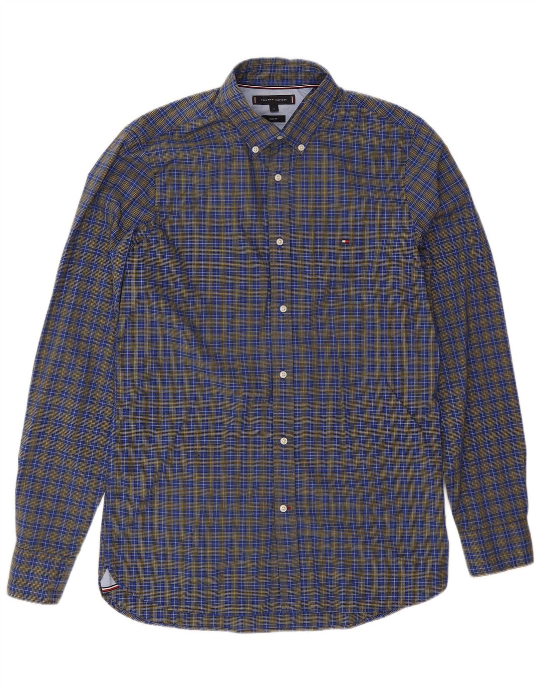 Tommy Hilfiger Mens Slim Fit Shirt Medium Blue Check Cotton