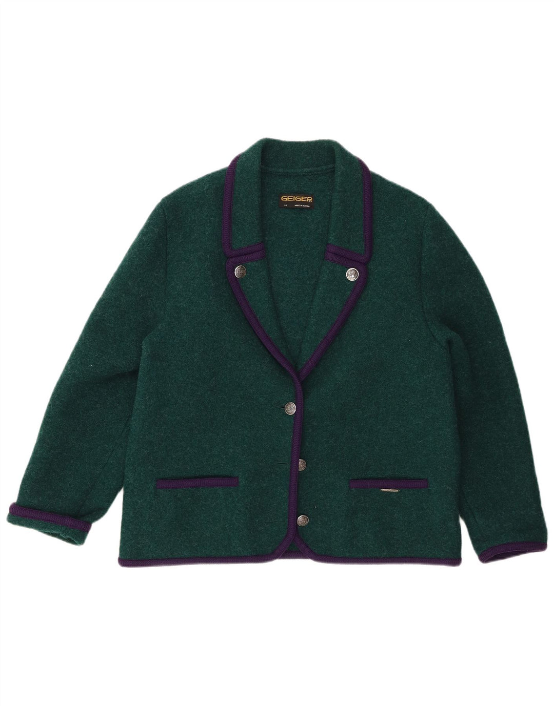 Geiger Womens 3 Button Blazer Jacket EU 46 XL Green Wool