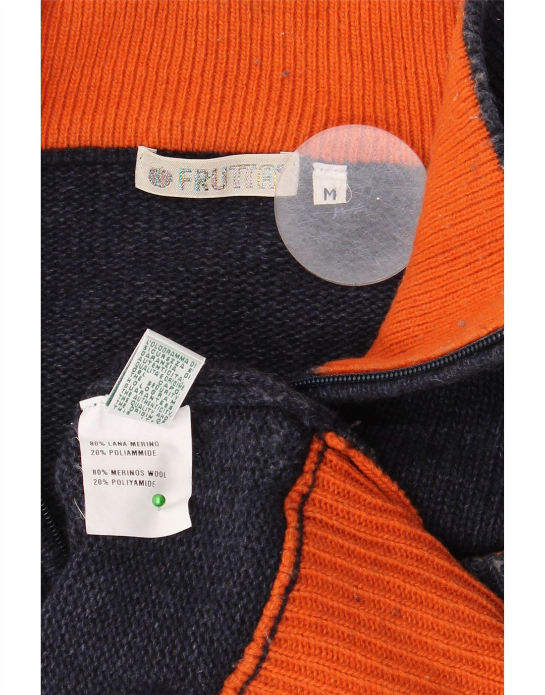 VINTAGE Mens Zip Neck Jumper Sweater Medium Navy Blue Wool