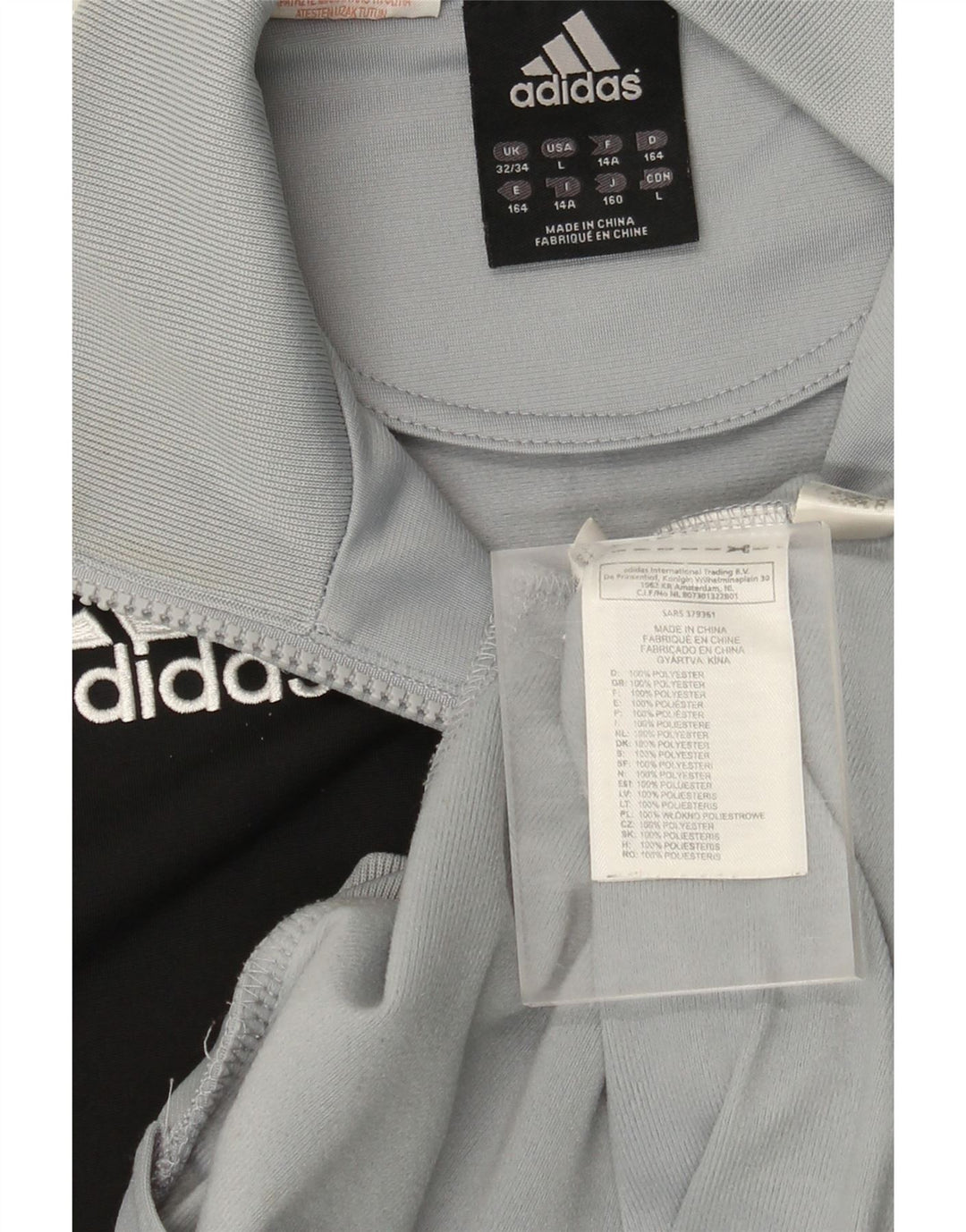 ADIDAS Boys Tracksuit Top Jacket 13-14 Years Grey Colourblock Polyester