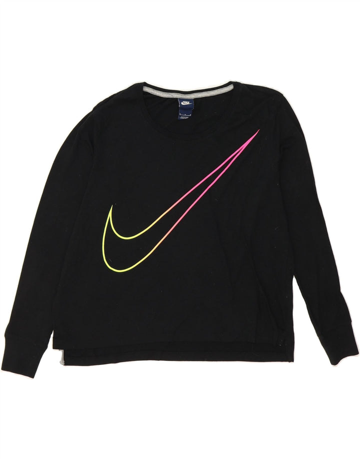 NIKE Womens Graphic Top Long Sleeve UK 14 Medium Black Polyester Vintage Nike and Second-Hand Nike from Messina Hembry 