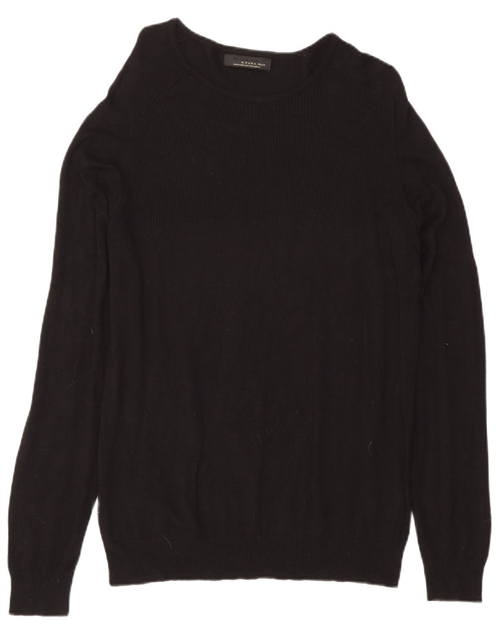 Zara Mens Boat Neck Jumper Sweater Large Black