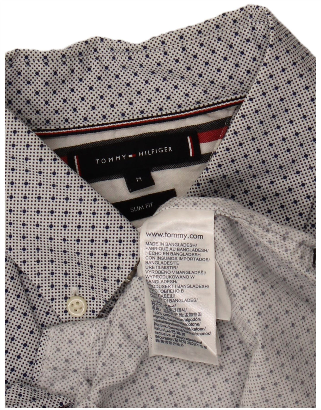 TOMMY HILFIGER Mens Slim Fit Shirt Medium White Spotted Cotton