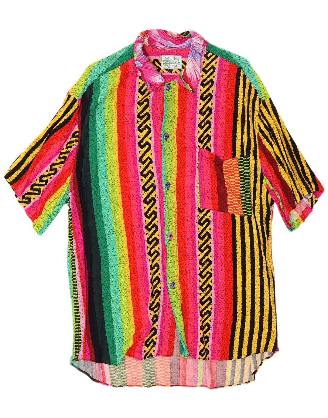 JAMS WORLD Mens Short Sleeve Shirt Large Multicoloured Striped Rayon