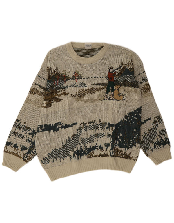 Vintage Mens Hunting Crew Neck Jumper Sweater IT 52/54 Large Green Novelty