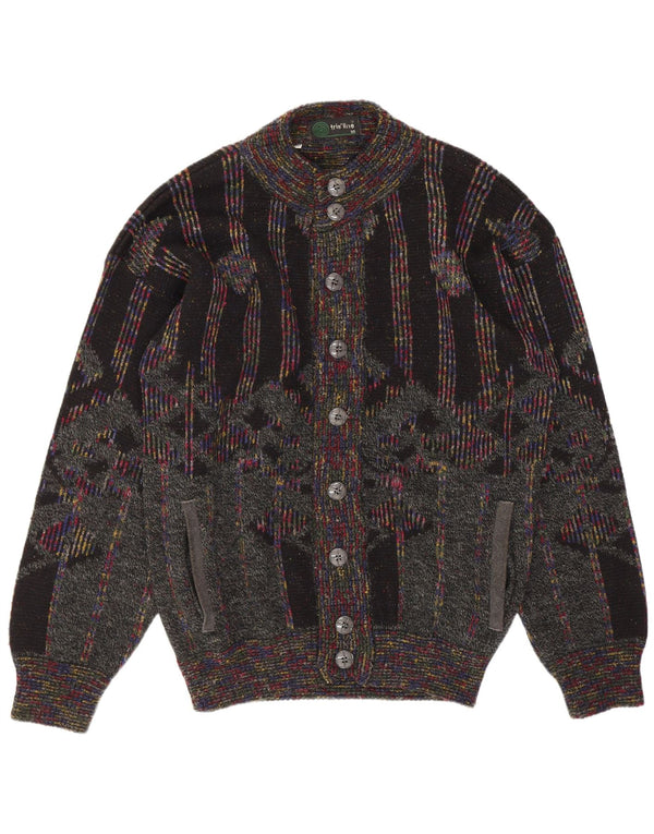 Tris Line Mens Cardigan Sweater IT 50 Medium Multicoloured Geometric Wool
