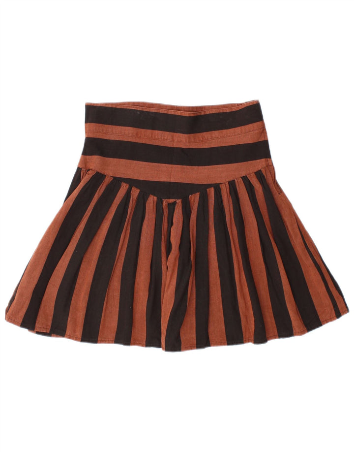 VINTAGE Womens Mini Pleated Skirt IT 44 Medium W28 Brown Striped Viscose