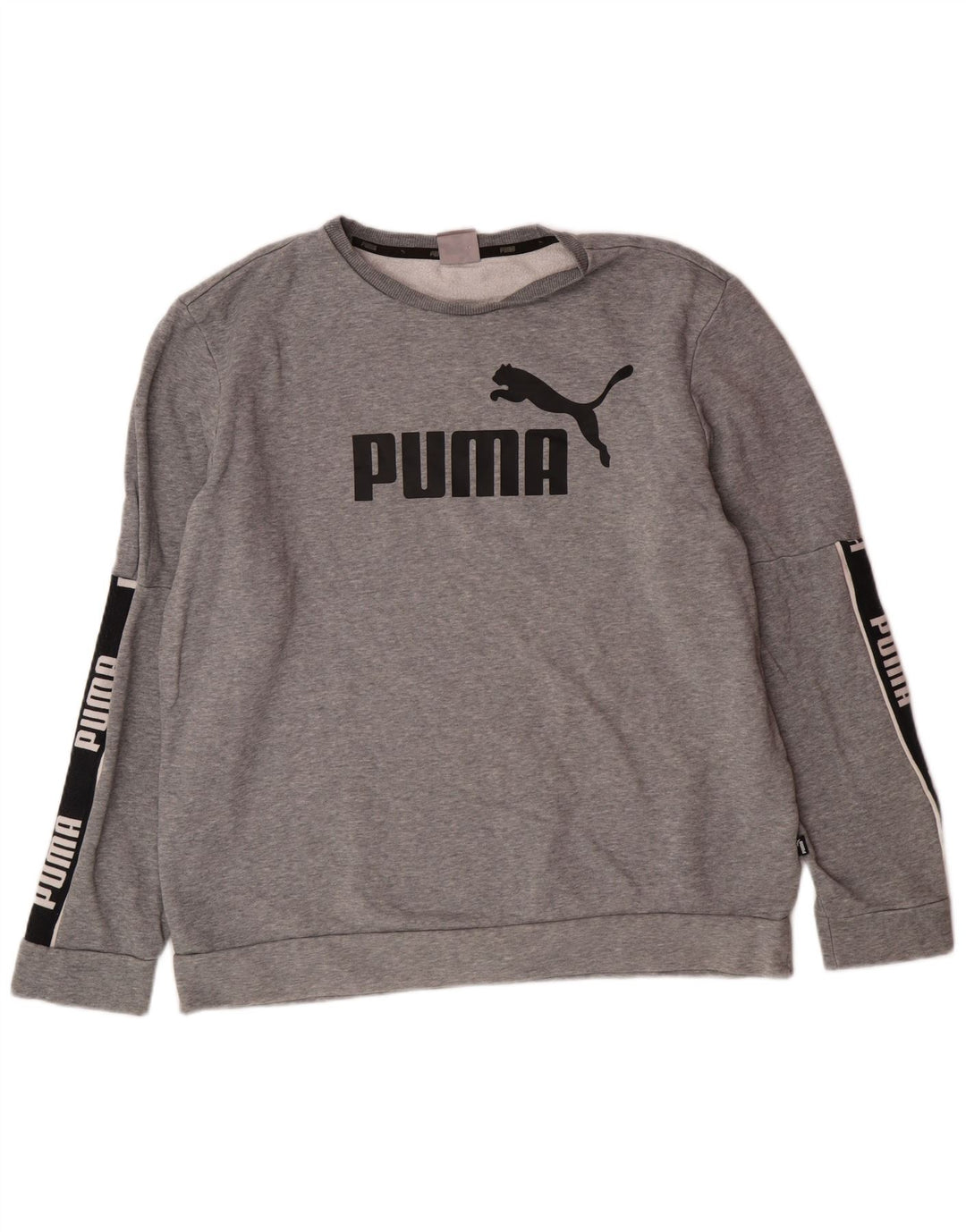 PUMA Mens Graphic Sweatshirt Jumper Large Grey Colourblock Cotton