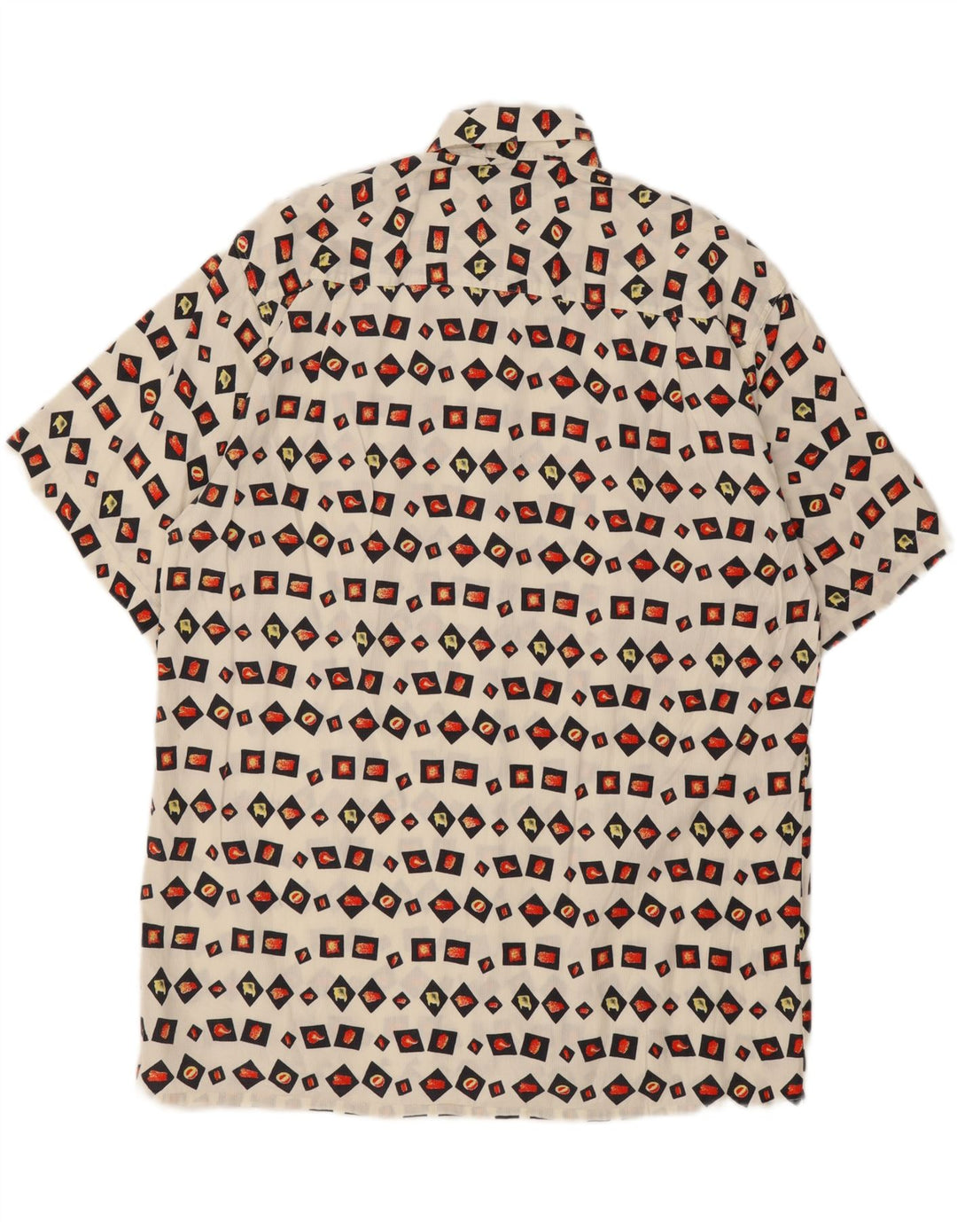 VINTAGE Mens Short Sleeve Shirt Large Off White Geometric
