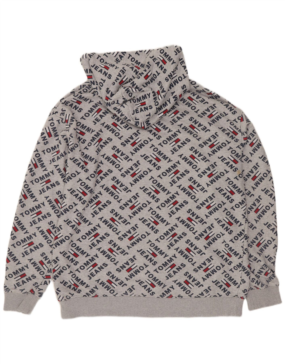 TOMMY HILFIGER Mens Graphic Hoodie Jumper Large Grey Cotton