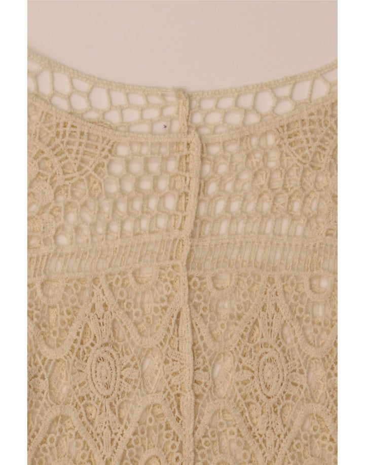 VINTAGE Womens Crochet Blouse Top UK 16 Large Beige Vintage Vintage and Second-Hand Vintage from Messina Hembry 