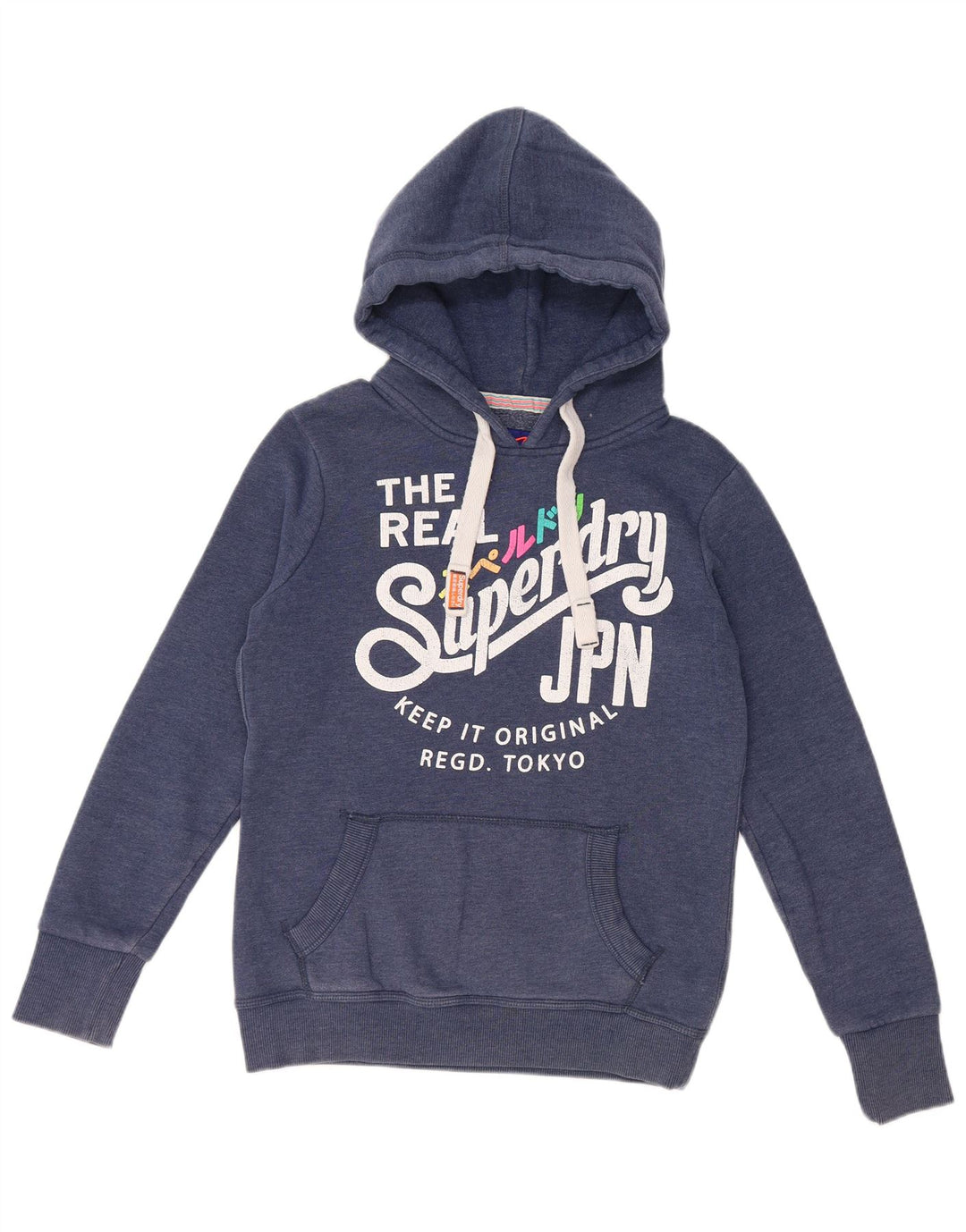 SUPERDRY Womens Graphic Hoodie Jumper UK 14 Medium Navy Blue Cotton