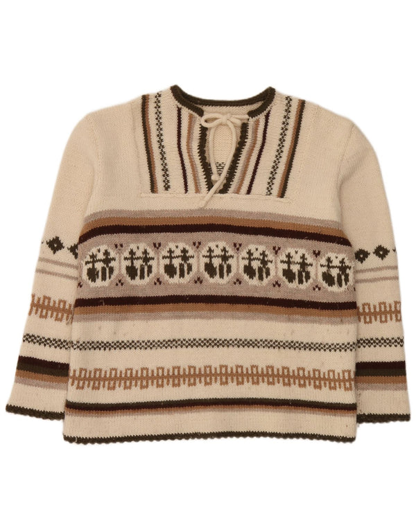 Vintage Womens Crew Neck Jumper Sweater UK 20 2XL Off White Fair Isle