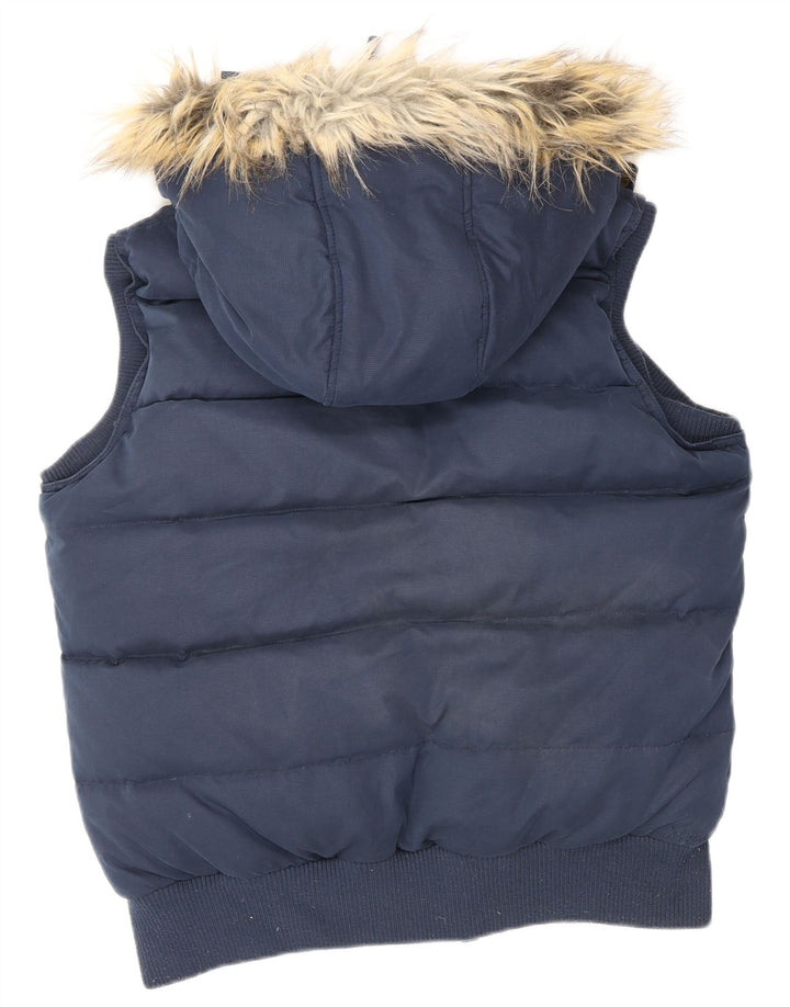 Fat Face Womens Hooded Padded Gilet UK 12 Medium Navy Blue Polyester