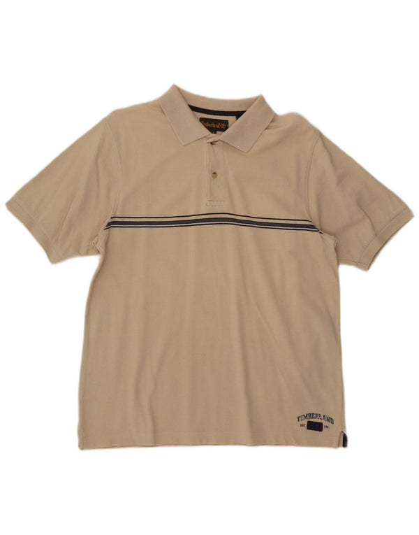 TIMBERLAND Mens Polo Shirt Medium Beige Striped Cotton