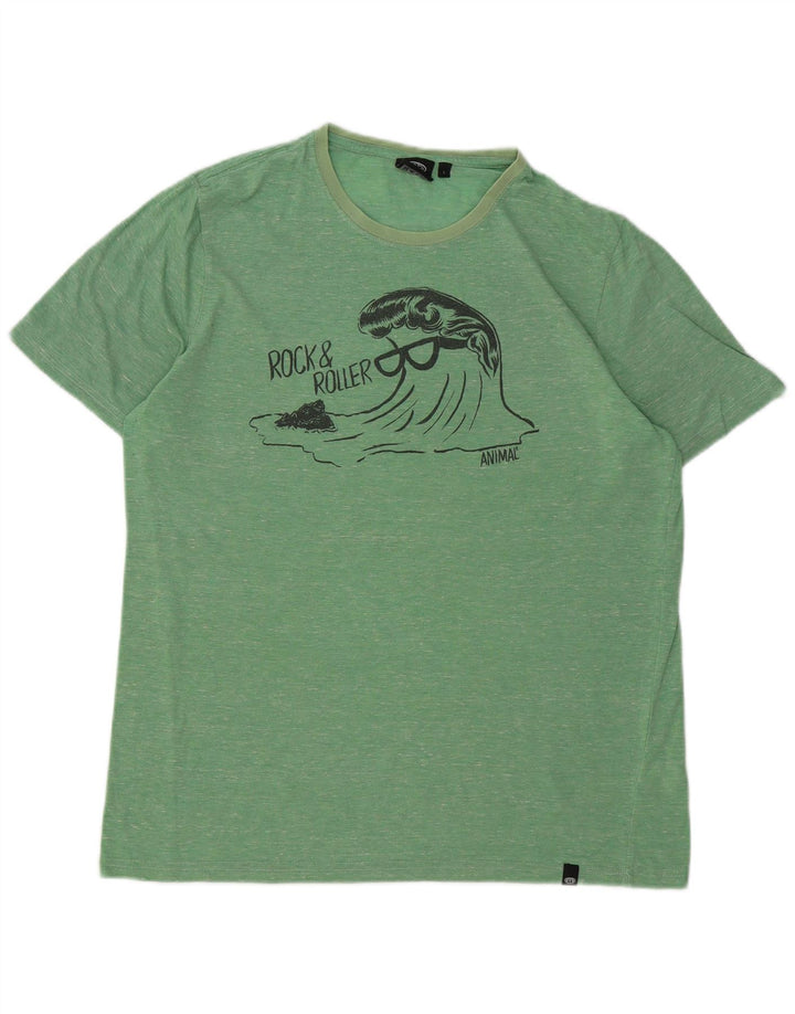 ANIMAL Mens Graphic T-Shirt Top Large Green Flecked Polyester