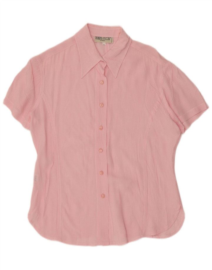 Roberta Puccini Womens Short Sleeve Shirt Blouse IT 44 Medium Pink Gingham