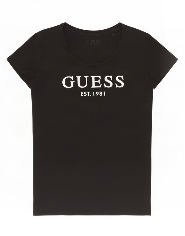 Guess Womens Graphic T-Shirt Top UK 8 Small Black Cotton