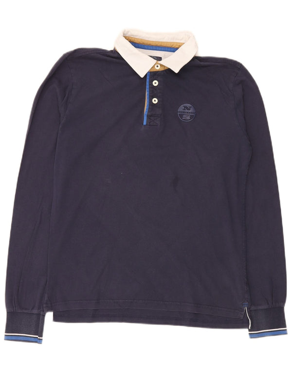 North Sails Mens Long Sleeve Rugby Polo Shirt Medium Navy Blue