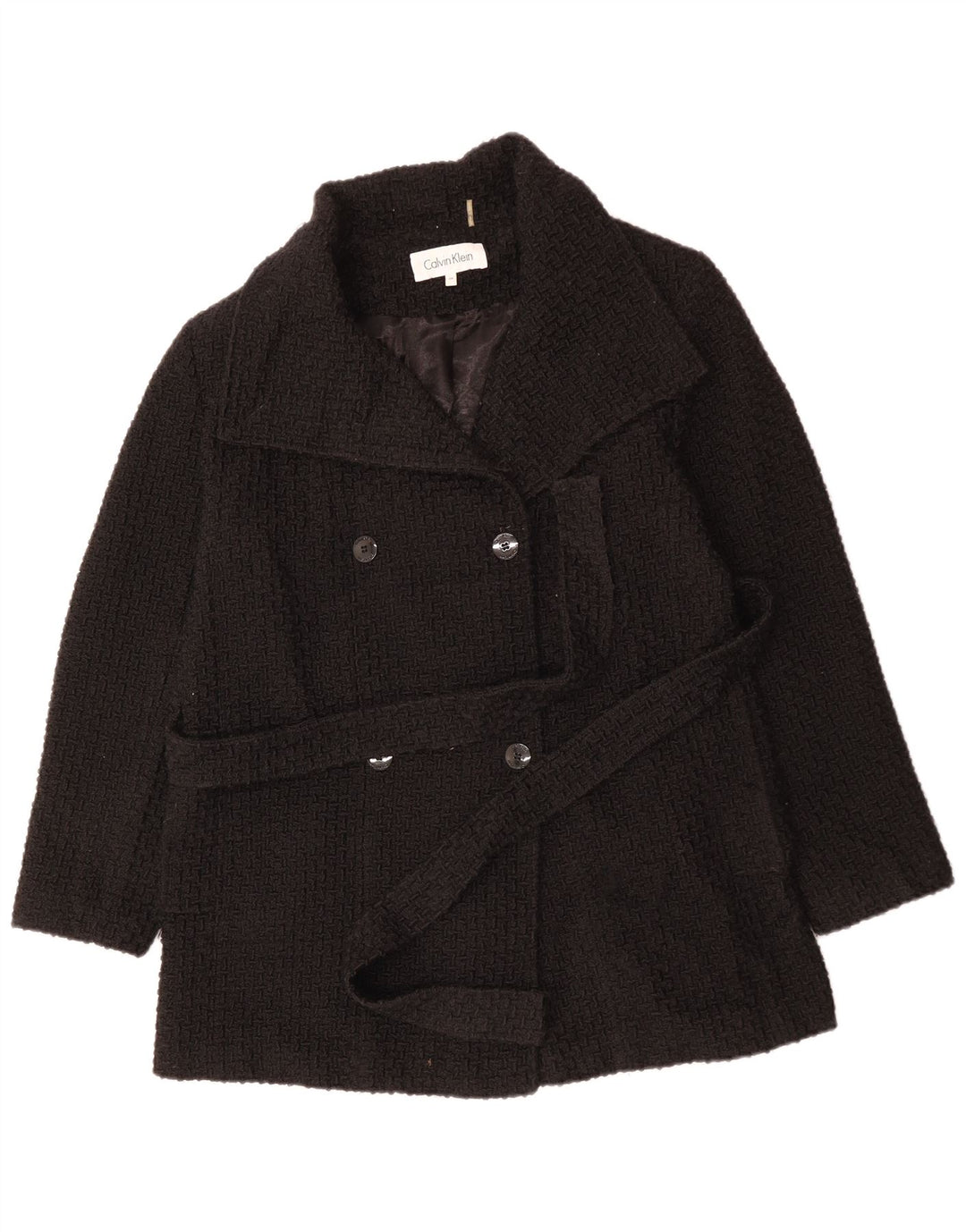 CALVIN KLEIN Womens Double Breasted Coat UK 18 XL Black Wool