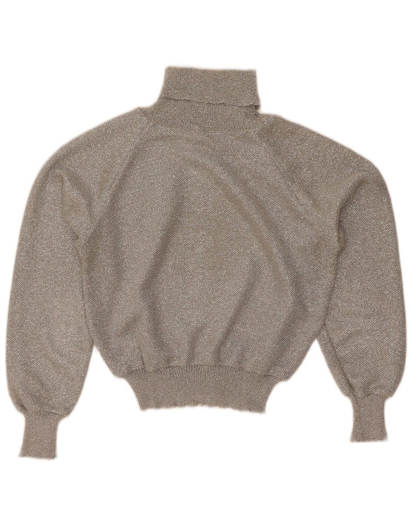 Vintage Womens Crop Roll Neck Jumper Sweater UK 12 Medium Grey