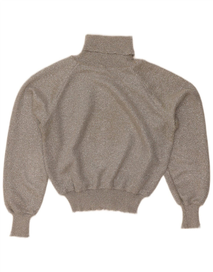 Vintage Womens Crop Roll Neck Jumper Sweater UK 12 Medium Grey
