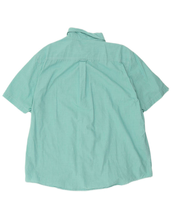 Chaps Mens Easy Care Short Sleeve Shirt 2XL Turquoise Houndstooth Cotton