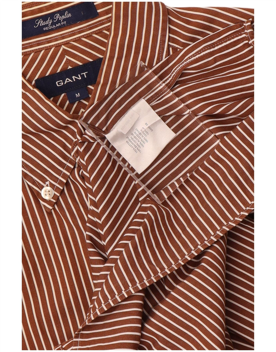 Gant Mens Regular Fit Shirt Medium Brown Striped Cotton