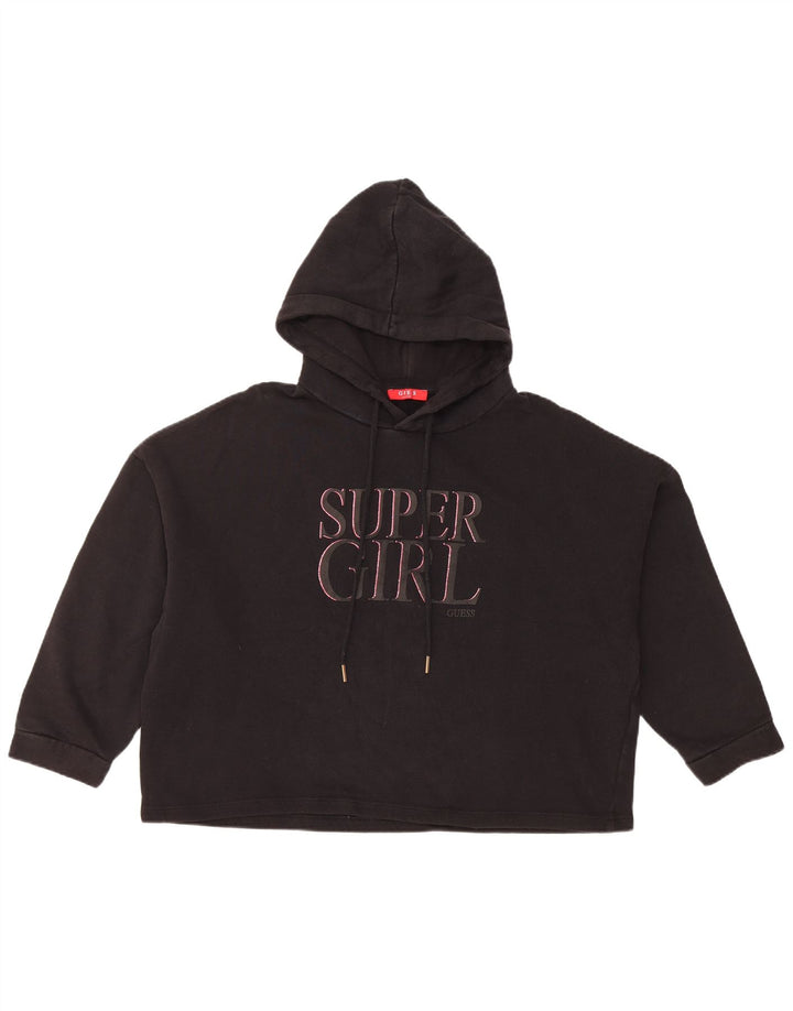 GUESS Womens Oversized 3/4 Sleeve Graphic Hoodie Jumper UK 8 Small Black