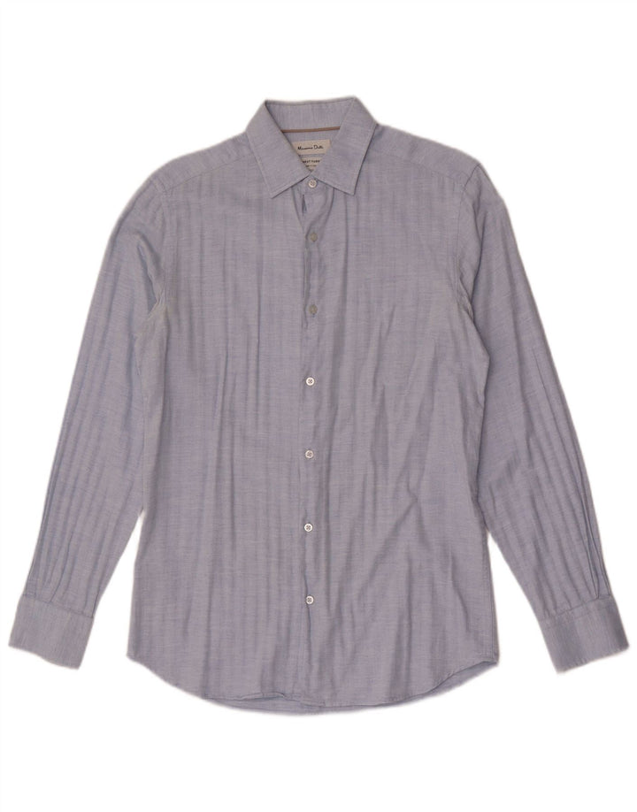 MASSIMO DUTTI Mens Shirt Small Blue Herringbone Cotton