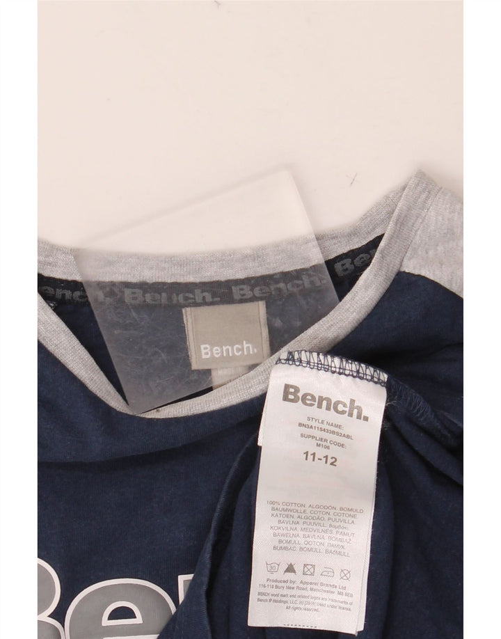 BENCH Boys Graphic T-Shirt Top 11-12 Years Navy Blue Colourblock Cotton