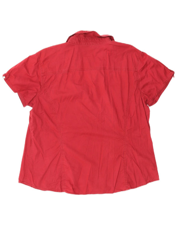 EDDIE BAUER Womens Short Sleeve Shirt UK 18 XL Burgundy Cotton