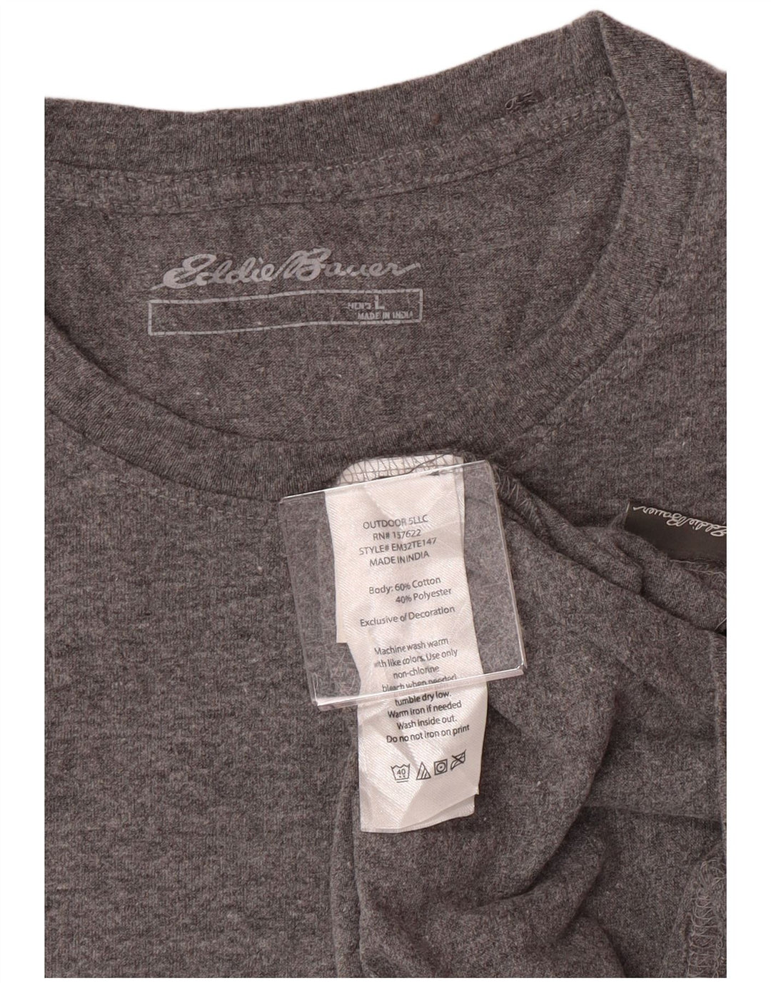 EDDIE BAUER Mens Graphic Top Long Sleeve Large Grey Cotton