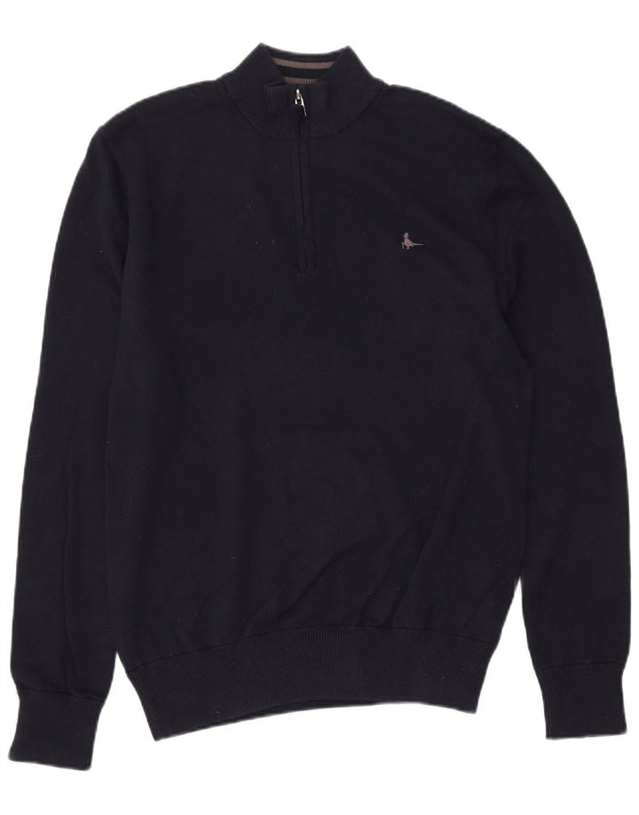 JACK WILLS Mens Zip Neck Jumper Sweater Medium Navy Blue Cotton