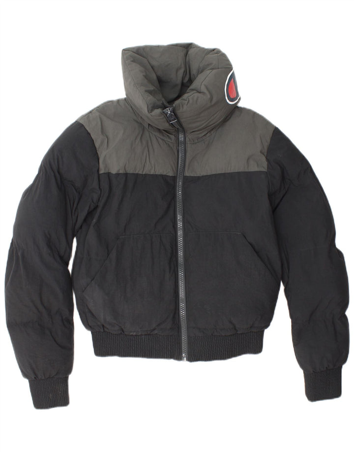 CHAMPION Womens Loose Fit Graphic Padded Jacket UK 6 XS Black Colourblock