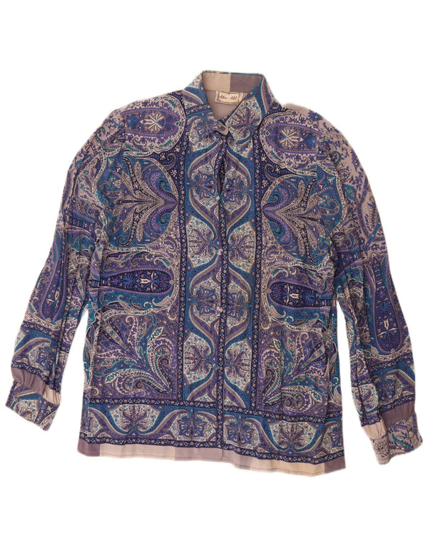 Vintage Womens Shirt Blouse UK 16 Large Blue Paisley Silk