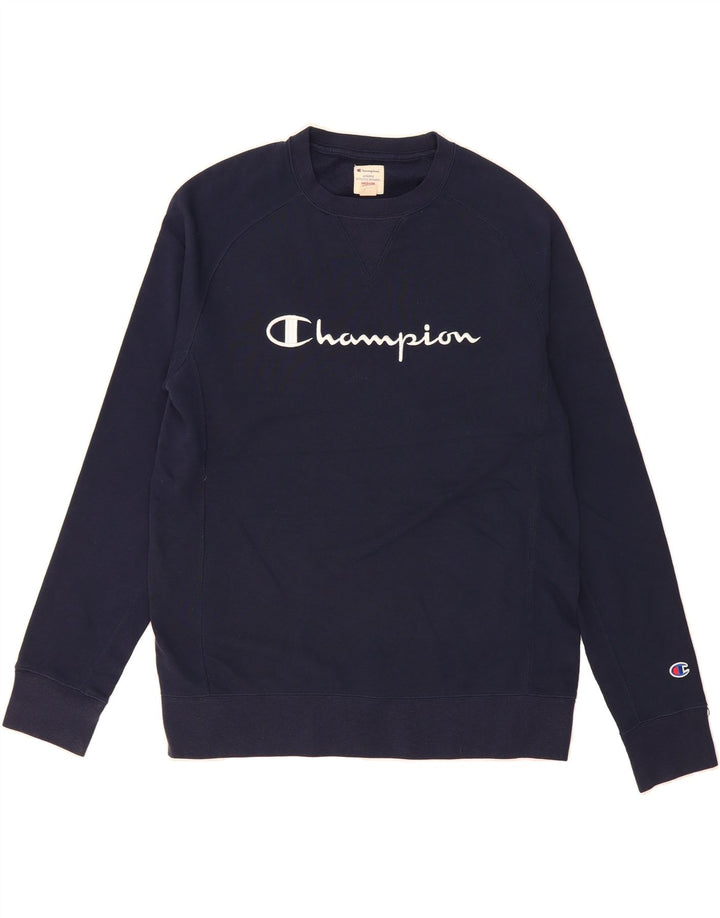 CHAMPION Mens Graphic Sweatshirt Jumper Medium Navy Blue Cotton Vintage Champion and Second-Hand Champion from Messina Hembry 