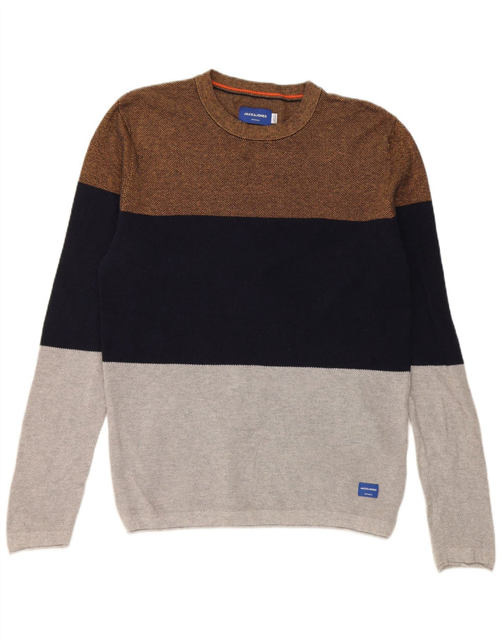 Jack & Jones Mens Crew Neck Jumper Sweater Large Multicoloured Colourblock