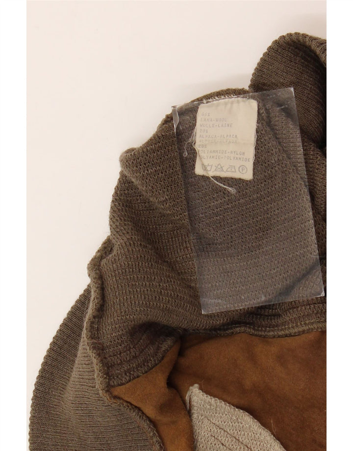 VINTAGE Mens Button Neck Jumper Sweater Large Brown Geometric Wool