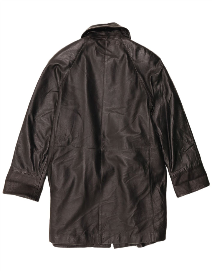 Vintage Womens Leather Coat IT 42 Medium Black Leather