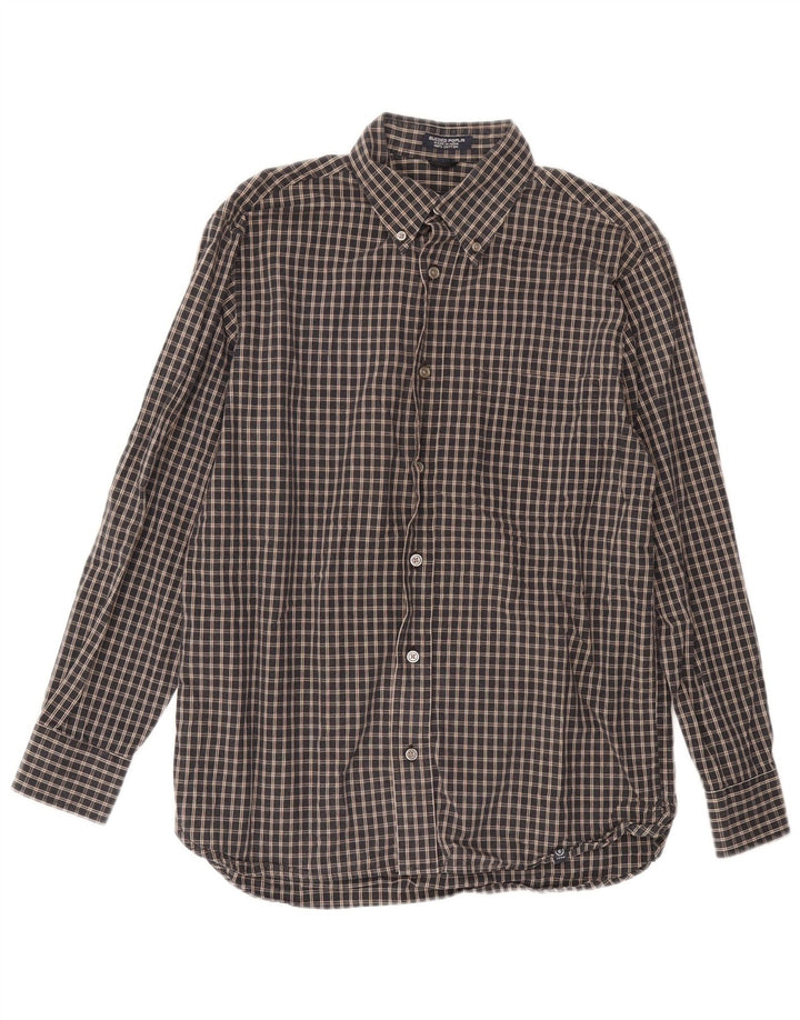 IZOD Mens Shirt Small Navy Blue Check Cotton