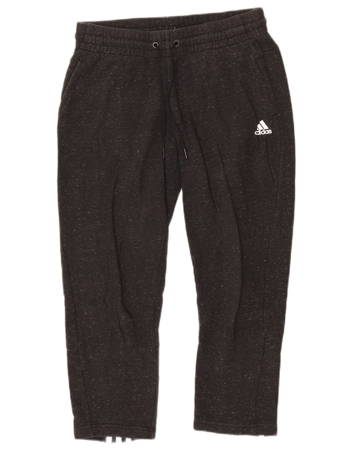 ADIDAS Womens Crop Tracksuit Trousers UK 12/14 Medium  Grey Flecked Cotton