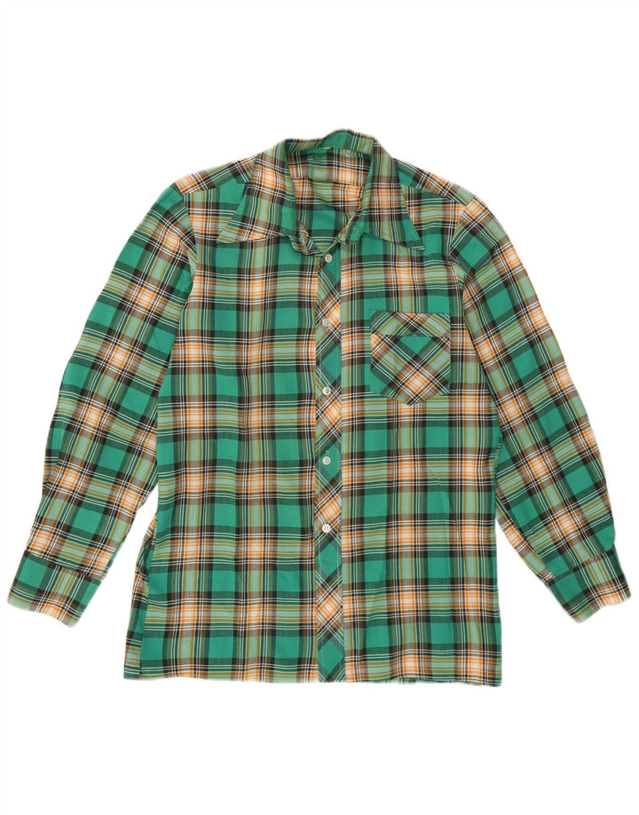 Vintage Mens Checked  Shirt Small Green Plaid