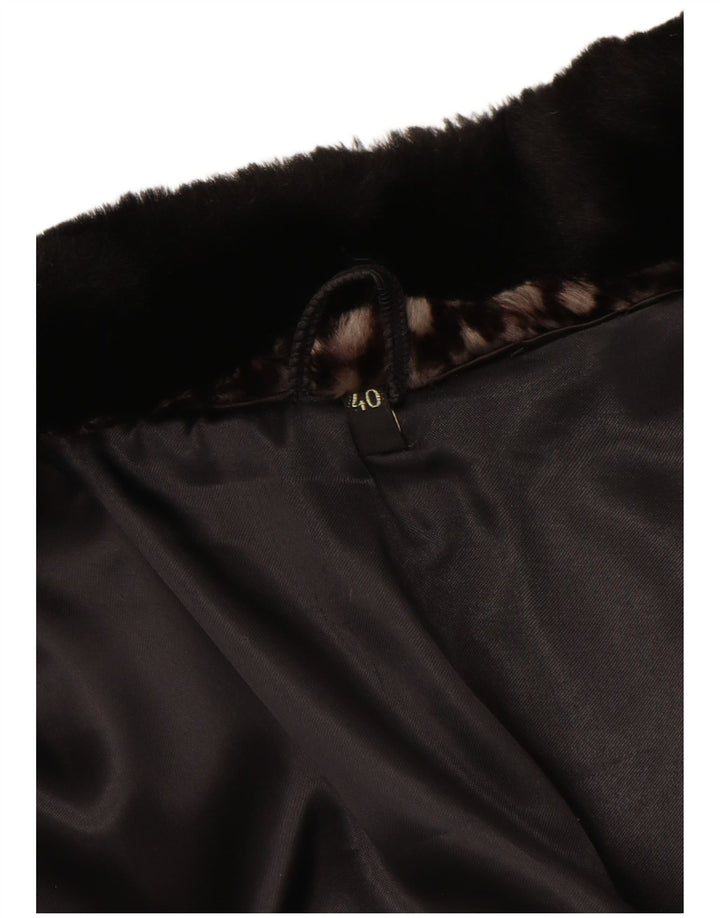 VINTAGE Womens Faux Fur Overcoat EU 40 Medium Brown Geometric