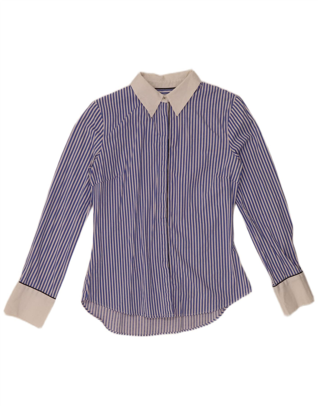 ZARA Womens Shirt UK 12 Medium Blue Pinstripe