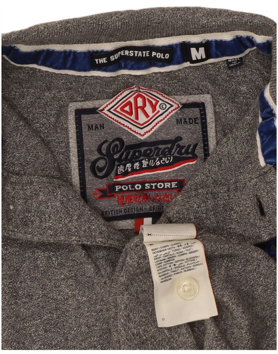 SUPERDRY Mens Graphic Polo Shirt Medium Grey Cotton