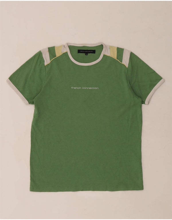 French Connection Mens Graphic T-Shirt Top Small Green Colourblock Cotton
