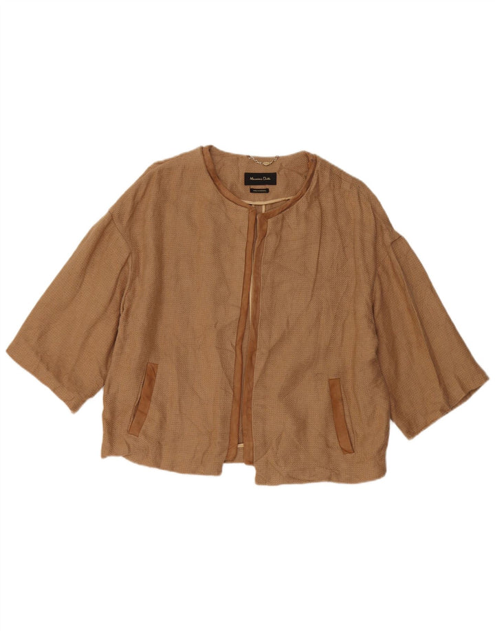 Massimo Dutti Womens 3/4 Sleeve Open Blazer Jacket UK 16 Large Brown Linen
