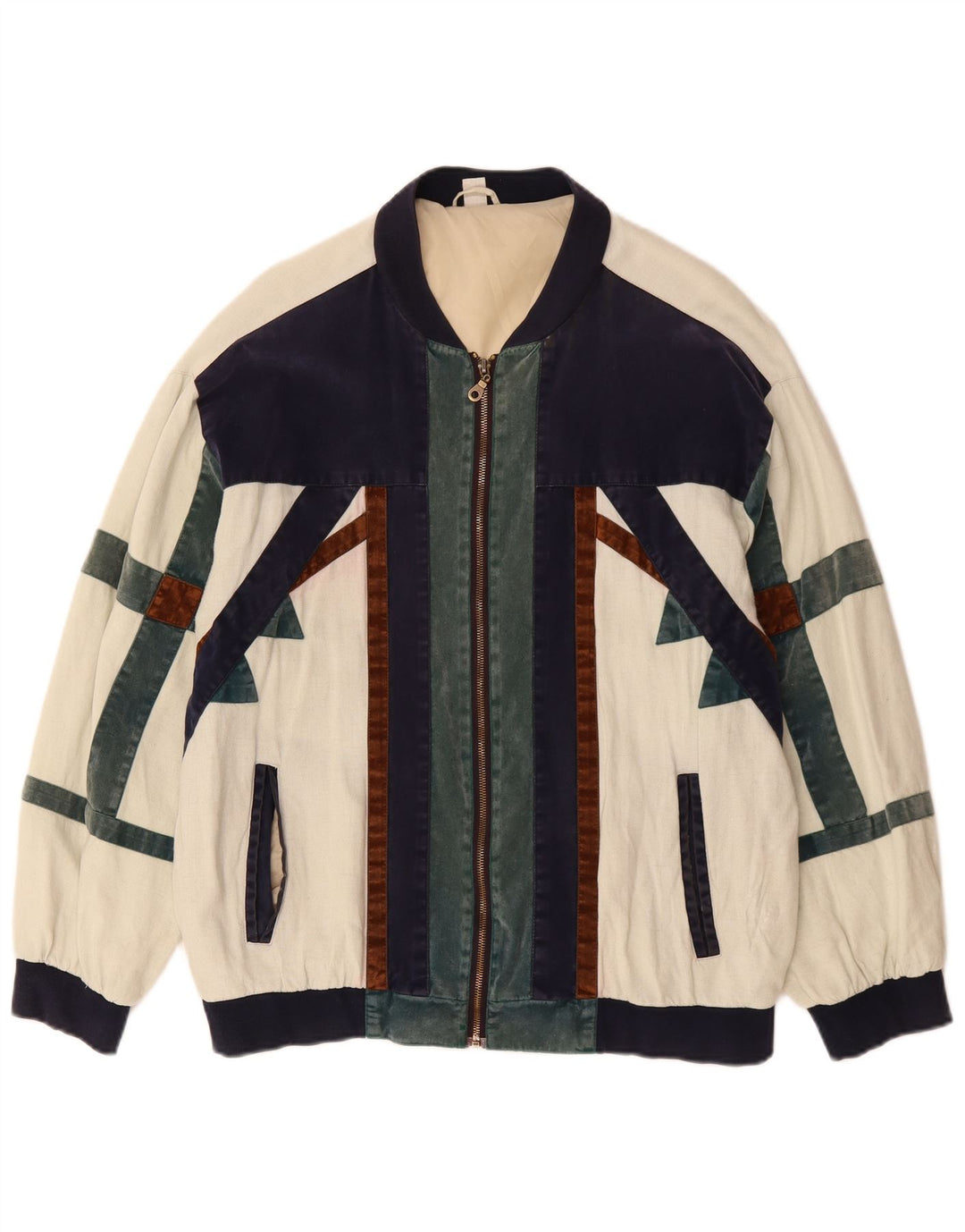 VINTAGE Mens Loose Fit Bomber Jacket UK 36 Small Off White Colourblock